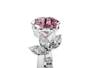 Floral Engagement Ring Setting for Fancy Pink Round Cut Center with Trailing Marquise Accents and Prong Head in White Gold