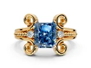 Solitaire Engagement Ring Setting for Fancy Blue Radiant Cut Center with Twisted Band and Scroll Prong Head in Yellow Gold