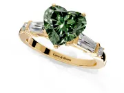 Bar-Set Engagement Ring Setting for Fancy Green Heart-Shaped Center with Tapered Baguette Accents and Prong Head in Yellow Gold