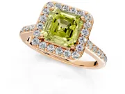 Halo Engagement Ring Setting for Fancy Yellow Asscher Cut Center with Pave Accents, Heart Basket and Prong Head in Rose Gold