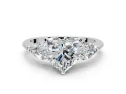 3 Stone Engagement Ring Setting for Heart-Shaped Center with Large Pear-Shaped Accents and Prong Head in Platinum