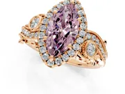 Milgrain Halo Engagement Ring Setting for Fancy Pink Marquise Center with Shoulder Bezels and Prong Head in Rose Gold