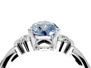 Solitaire Engagement Ring Setting for Fancy Blue Pear-Shaped Center with Grooved Bar Accent Band and Prong Head in Sterling Silver