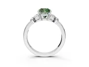 Solitaire Engagement Ring Setting for Fancy Green Cushion Cut Center with Marquise Flower Shoulders and Prong Head in White Gold