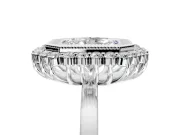 Halo Engagement Ring Setting for Radiant Cut Center with Milgrain Bezel Rim, Plain Band and Prong Head in Sterling Silver