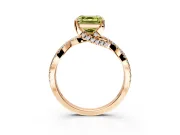 Solitaire Engagement Ring Setting for Fancy Yellow Asscher Cut Center with Narrow Twist Pave Band and Prong Head in Rose Gold
