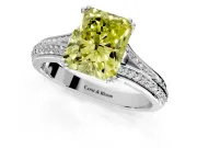 Solitaire Engagement Ring Setting for Fancy Yellow Radiant Cut Center with Pave Rail Split Shank and Prong Head in Platinum