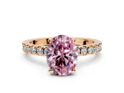 Solitaire Engagement Ring Setting for Fancy Pink Oval Center with Fine Pave Band and Claw Prong Head in Rose Gold