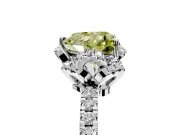 Halo Engagement Ring Setting for Fancy Yellow Heart-Shaped Center with Openwork Halo, Pave Band and Prong Head in Platinum