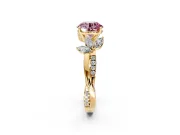 Floral Engagement Ring Setting for Fancy Pink Round Cut Center with Trailing Marquise Accents and Prong Head in Yellow Gold