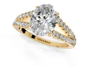 Solitaire Engagement Ring Setting for Oval Center with Pave Split Shank and Prong Head in Yellow Gold