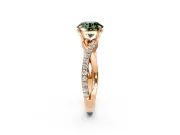 Crossover Engagement Ring Setting for Fancy Green Round Cut Center with Pave and Plain Strands and Prong Head in Rose Gold
