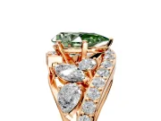 Halo Engagement Ring Setting for Fancy Green Pear-Shaped Center with Marquise and Pave Bypass Band and Prong Head in Rose Gold