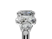 Cluster Engagement Ring Setting for Emerald Cut Center with Round Cut Accent Frame and Prong Head in White Gold