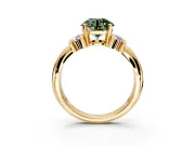 Solitaire Engagement Ring Setting for Fancy Green Round Cut Center with Grooved Bar Accent Band and Prong Head in Yellow Gold