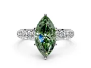 Solitaire Engagement Ring Setting for Fancy Green Marquise Center with Domed Multi-Row Pave Band and Prong Head in Platinum