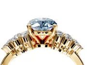 Cluster Engagement Ring Setting for Fancy Blue Oval Center with 2-Row Shoulder Clusters and Prong Head in Yellow Gold