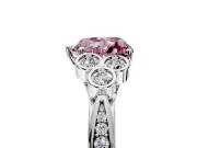 Cluster Engagement Ring Setting for Fancy Pink Heart-Shaped Center with Bezel Accent Clusters and Prong Head in Sterling Silver
