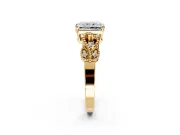 Leaf Engagement Ring Setting for Princess Cut Center with Milgrain Accent Band and Prong Head in Yellow Gold