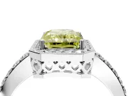 Halo Engagement Ring Setting for Fancy Yellow Radiant Cut Center with Heart-Shaped Openwork, Pave Band and Prong Head in White Gold