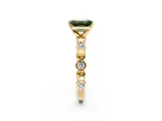 Solitaire Engagement Ring Setting for Fancy Green Emerald Cut Center with Beaded Bezel Station Band and Prong Head in Yellow Gold