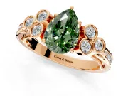 Cluster Engagement Ring Setting for Fancy Green Pear-Shaped Center with Bezel Accent Clusters and Prong Head in Rose Gold