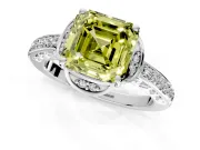 Floral Engagement Ring Setting for Fancy Yellow Asscher Cut Center with Four Accent Clusters and Prong Head in Platinum