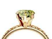 Solitaire Engagement Ring Setting for Fancy Yellow Heart-Shaped Center with XO Engraved Band and Prong Head in Yellow Gold