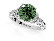 Solitaire Engagement Ring Setting for Fancy Green Round Cut Center with Filigree Band and Prong Head in Sterling Silver