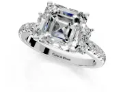 Paired Accent Engagement Ring Setting for Asscher Cut Center with Pave Band and Prong Head in Sterling Silver