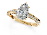 Side Accent Engagement Ring Setting for Pear-Shaped Center with Accent Shoulders and Prong Head in Yellow Gold