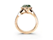 Halo Engagement Ring Setting for Fancy Green Heart-Shaped Center with Narrow Pave Split Shank and Prong Head in Rose Gold