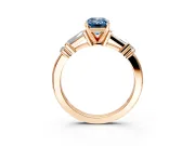 Bar-Set Engagement Ring Setting for Fancy Blue Emerald Cut Center with Tapered Baguette Accents and Prong Head in Rose Gold