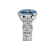 Solitaire Engagement Ring Setting for Fancy Blue Radiant Cut Center with Pave Cathedral Shoulders and Prong Head in Platinum