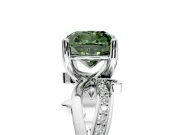 Solitaire Engagement Ring Setting for Fancy Green Cushion Cut Center with Pave and Plain Crossover Band and Prong Head in Sterling Silver