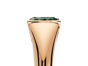 Tension Engagement Ring Setting for Fancy Green Emerald Cut Center with Wide Tapered Band and Tension Head in Rose Gold