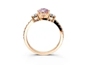 3 Stone Engagement Ring Setting for Fancy Pink Pear-Shaped Center with Round Cut Side Accents and Prong Head in Rose Gold