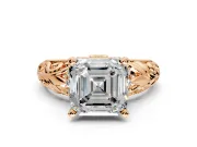 Solitaire Engagement Ring Setting for Asscher Cut Center with Filigree Accent Basket and Prong Head in Rose Gold