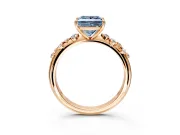 Cluster Engagement Ring Setting for Fancy Blue Princess Cut Center with Round Cut Accent Band and Prong Head in Rose Gold