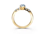 5 Stone Engagement Ring Setting for Fancy Blue Pear-Shaped Center with Plain Band and Prong Head in Yellow Gold