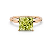 Solitaire Engagement Ring Setting for Fancy Yellow Princess Cut Center with Plain Band, Open Basket and Prong Head in Rose Gold
