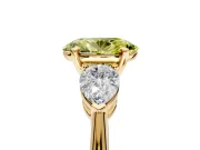3 Stone Engagement Ring Setting for Fancy Yellow Oval Center with Large Pear-Shaped Accents and Prong Head in Yellow Gold