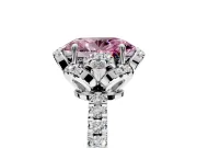 Halo Engagement Ring Setting for Fancy Pink Oval Center with Openwork Halo, Pave Band and Prong Head in White Gold
