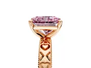 Solitaire Engagement Ring Setting for Fancy Pink Radiant Cut Center with XO Engraved Band and Prong Head in Rose Gold