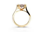 Single Halo Engagement Ring Setting for Fancy Pink Oval Center with Corner Claws, Plain Band and Prong Head in Yellow Gold