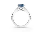 Solitaire Engagement Ring Setting for Fancy Blue Round Cut Center with Pave Split Shank and Prong Head in Sterling Silver