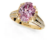 Solitaire Engagement Ring Setting for Fancy Pink Oval Center with Accented Split Shank and Prong Head in Yellow Gold
