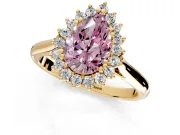 Starburst Halo Engagement Ring Setting for Fancy Pink Pear-Shaped Center with Thin Round-Wire Band and Prong Head in Yellow Gold