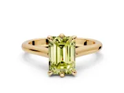 Solitaire Engagement Ring Setting for Fancy Yellow Emerald Cut Center with Cathedral Band and Prong Head in Yellow Gold