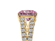 Solitaire Engagement Ring Setting for Fancy Pink Radiant Cut Center with Pave Split Shank and Prong Head in Yellow Gold